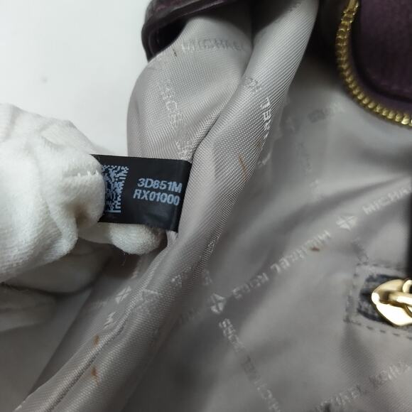 Michael Kors Aria Purple Pebbled Leather Studded Zipper Closure Shoulder Bag - Picture 12 of 16